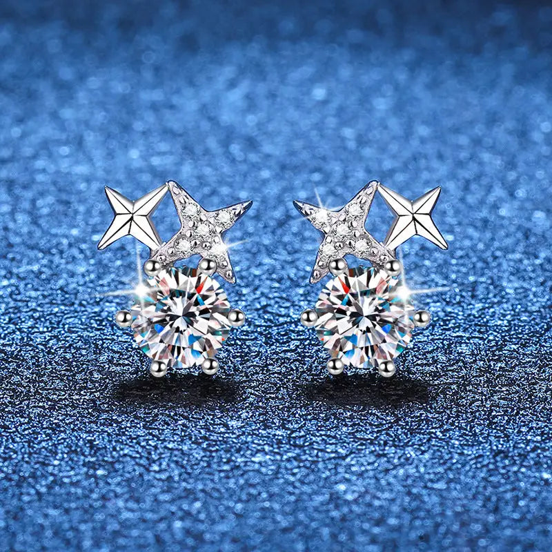 Six-Prong Moissanite Star Earrings in 925 Sterling Silver