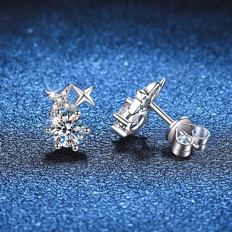 Six-Prong Moissanite Star Earrings in 925 Sterling Silver