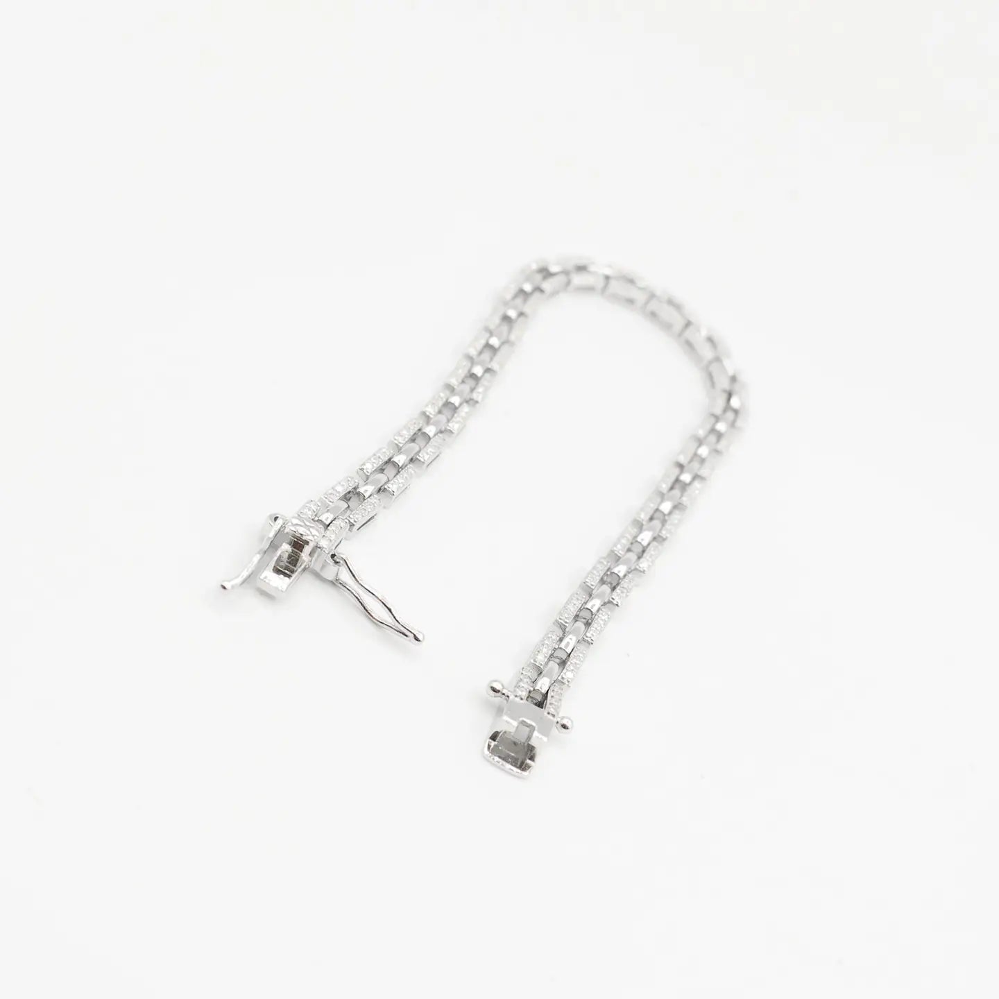 Pave Flat Link Bracelet in Sterling Silver