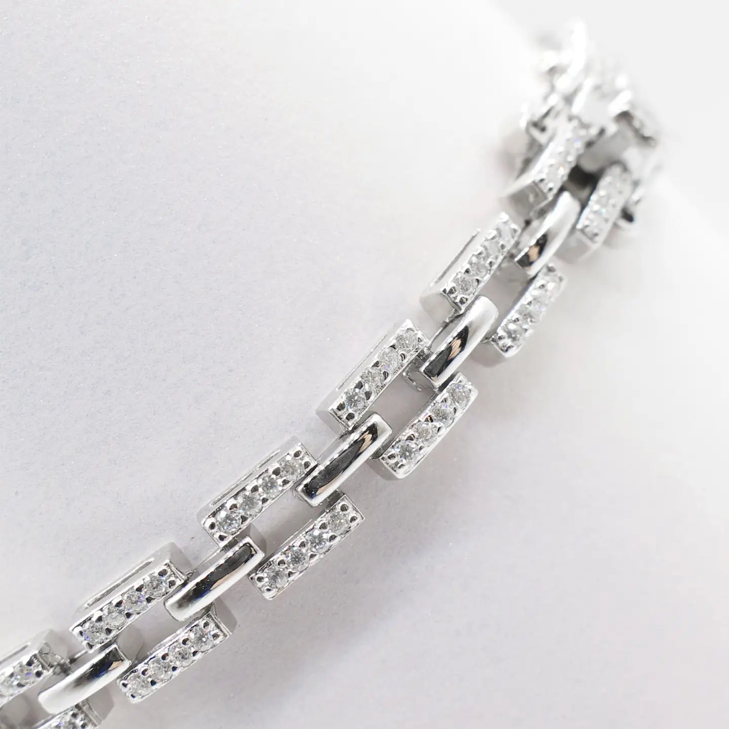 Pave Flat Link Bracelet in Sterling Silver