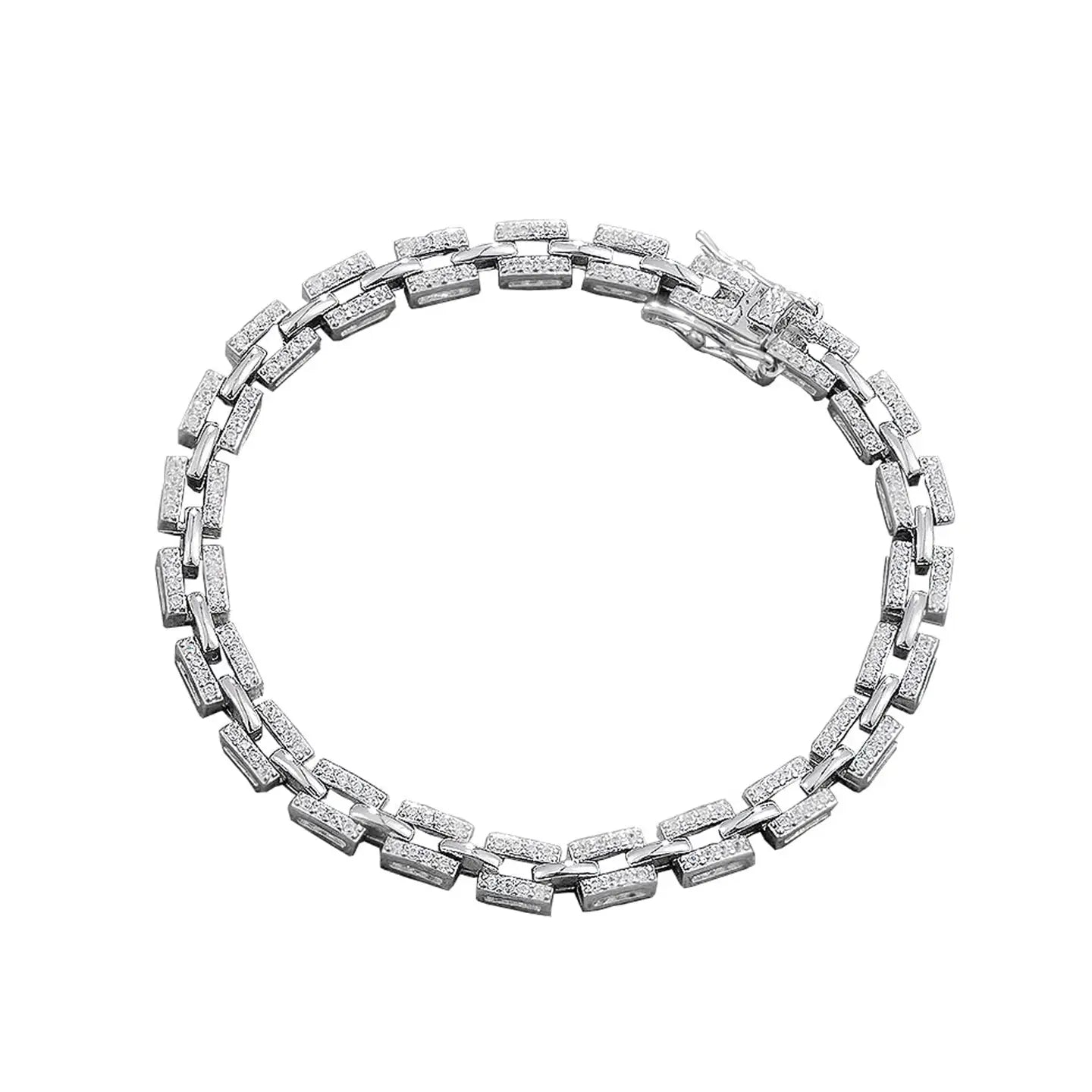 Pave Flat Link Bracelet in Sterling Silver