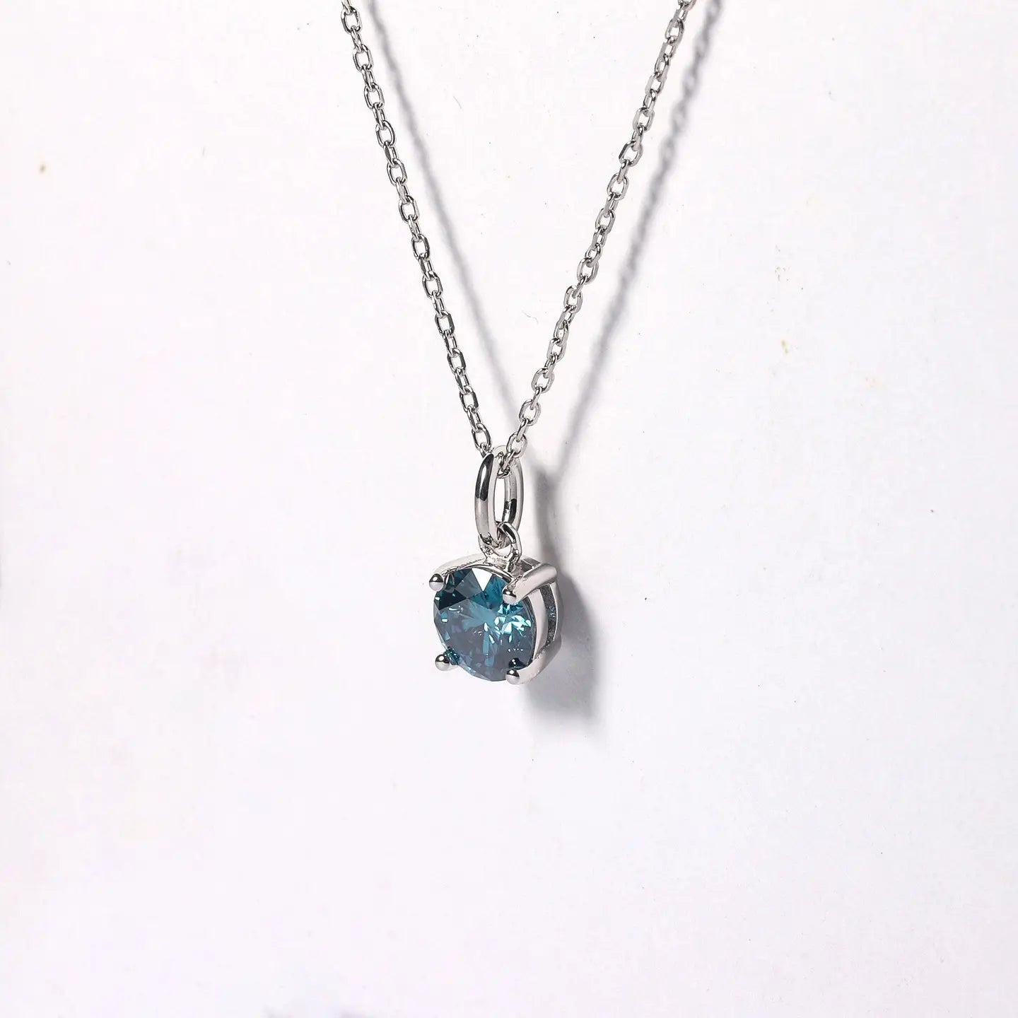 Blue Moissanite Solitiare Necklace
