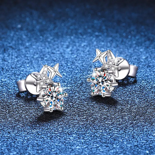 Six-Prong Moissanite Star Earrings in 925 Sterling Silver