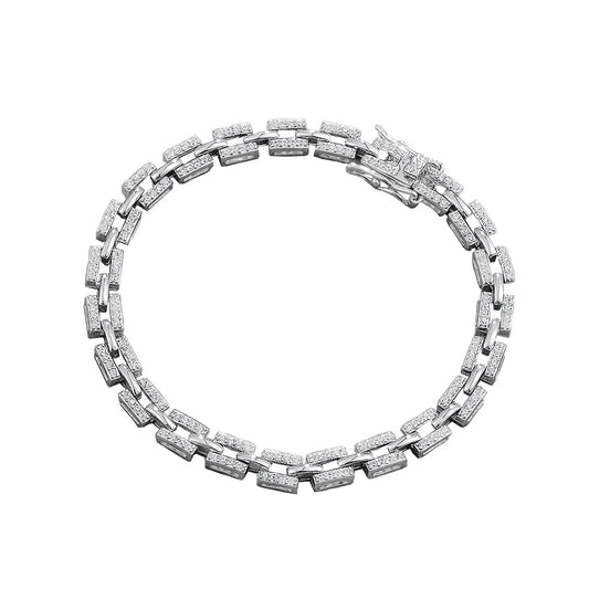Pave Flat Link Bracelet in Sterling Silver